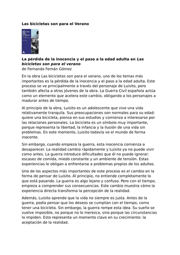 Las bicicletas son para el verano - Fernando Fernán Gómez - Loss of Innocence and Coming of Age