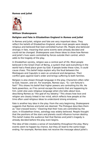 Romeo and Juliet - William Shakespeare - Religion and Fate in Elizabethan England