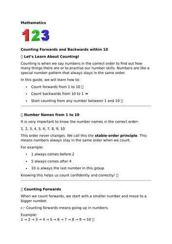 Counting Forwards and Backwards within 10