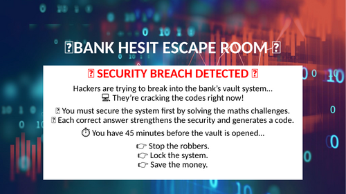 Maths Escape Room – Bank Heist: Secure the Vault (No Prep!)