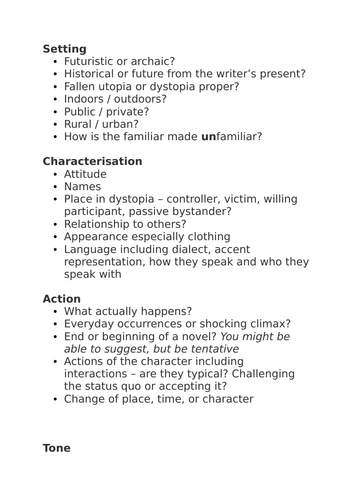 Dystopian close reading passage