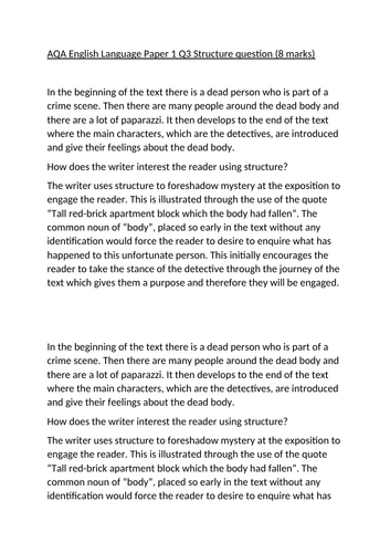 AQA English Language Paper 1 Q3 model answer