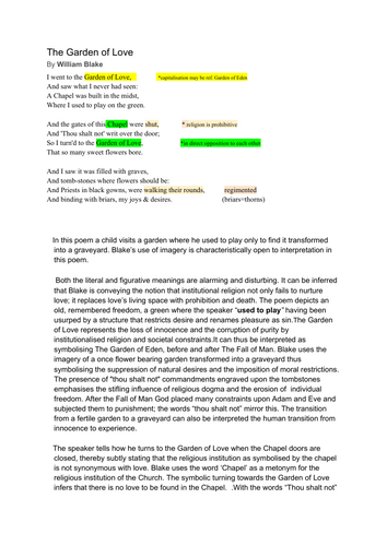 "The Garden of Love" A / AS LEVEL ENGLISH LITERATURE: poetry analysis