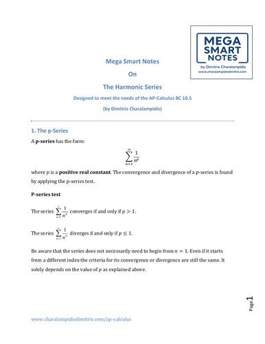 The Harmonic Series & p-Series – Mega Smart Notes (AP Calculus BC Unit 10.5)