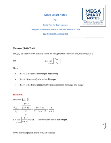 Ratio Test for Convergence – Mega Smart Notes (AP Calculus BC Unit 10.8)