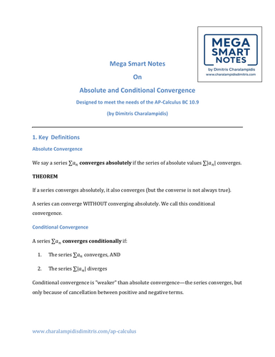 Absolute & Conditional Convergence – Mega Smart Notes (AP Calculus BC Unit 10.9)