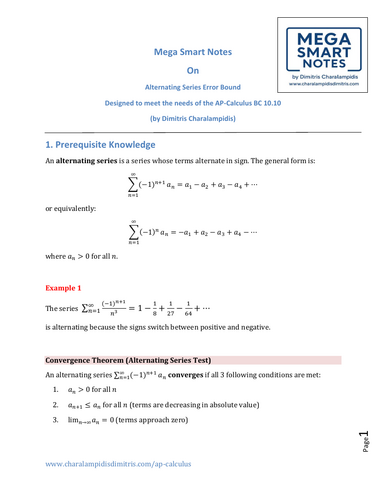 Alternating Series Error Bound – Mega Smart Notes (AP Calculus BC Unit 10.10)