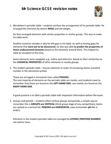 GCSE - revision periodic table
