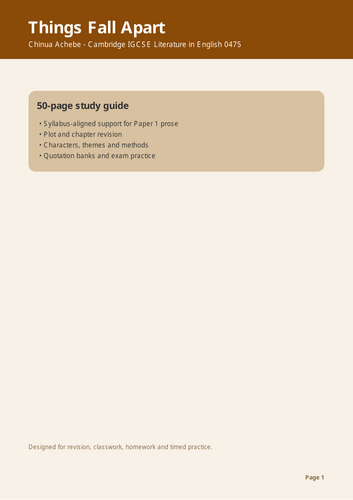 Things Fall Apart by Chinua Achebe: a 50-page revision guide for Cambridge IGCSE Literature in Engli