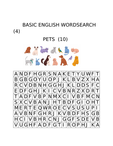 BASIC ENGLISH WORDSEARCH (4)        PETS