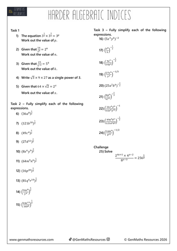 Harder Negative Fractional Algebraic Indices - Maths IGCSE Higher Worksheet