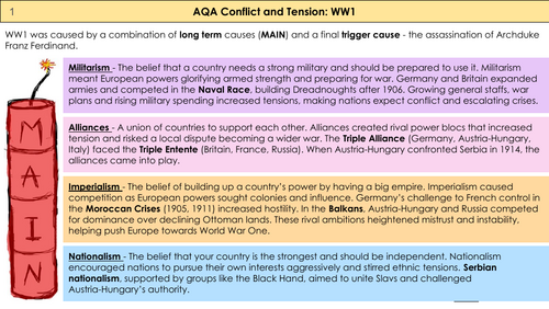 AQA GCSE Conflict and Tension: WW1 Knowledge Organiser | Full Unit (Causes, Events & Warfare)