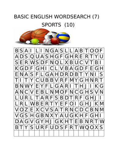 BASIC ENGLISH WORDSEARCH  (7)     SPORTS