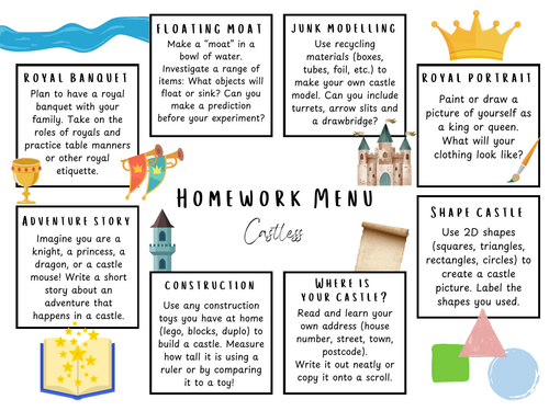 Homework Menu - Castles