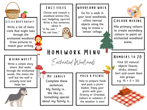 Homework Menu - Enchanted Woodland