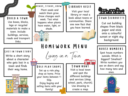 Homework Menu - Living in a town