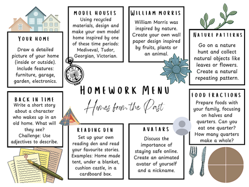 Homework Menu - Homes from the Past