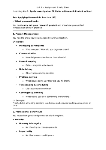 Unit E: Research Methods in Sport Helpsheets