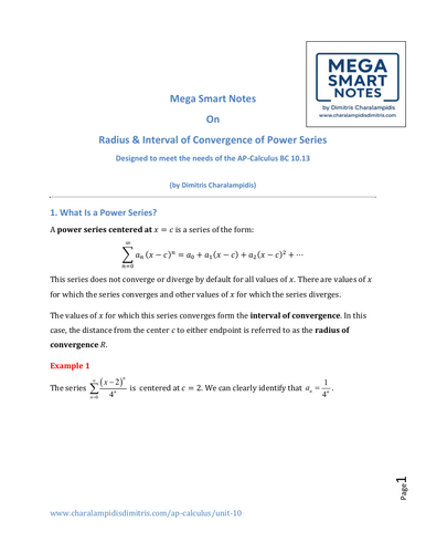 Radius & Interval of Convergence – Mega Smart Notes (AP Calculus BC Unit 10.13)