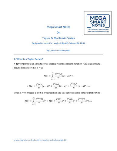 Taylor & Maclaurin Series – Mega Smart Notes (AP Calculus BC Unit 10.14)