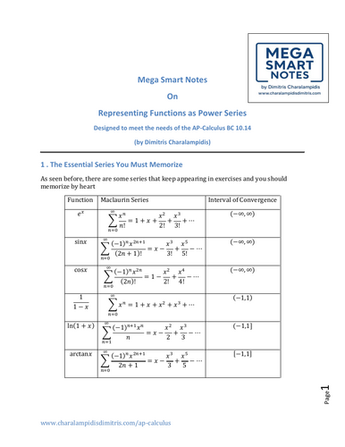 Representing Functions as Power Series – Mega Smart Notes (AP Calculus BC Unit 10.15)