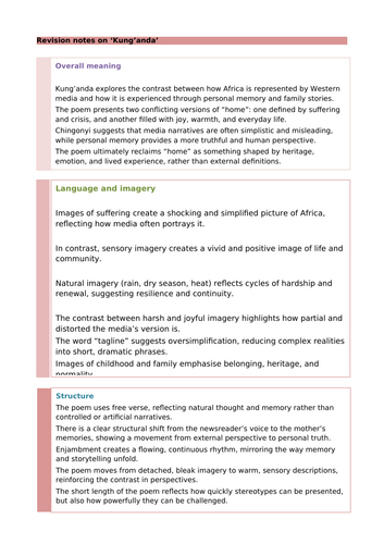 Kayo Chingonyi Poetry: Kung'anda Revision Notes and Questions