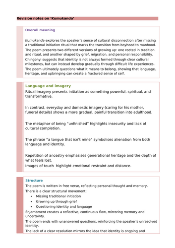 Kayo Chingonyi Poetry: Kumukanda Revision Notes and Questions ...