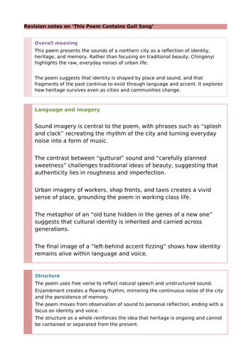 Kayo Chingonyi Poetry: This Poem Contains Gull Song Revision Notes and Questions