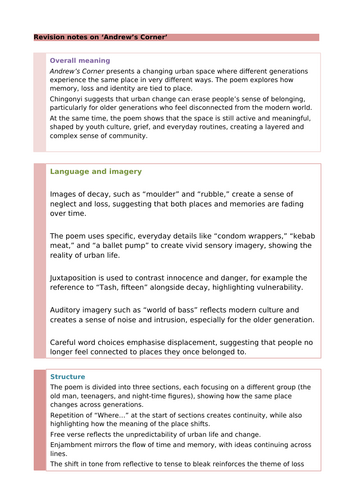 Kayo Chingonyi Poetry: Andrew's Corner Revision Notes and Questions