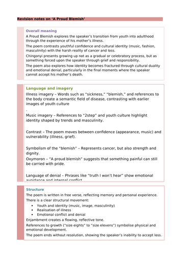 Kayo Chingonyi Poetry: A Proud Blemish Revision Notes and Questions