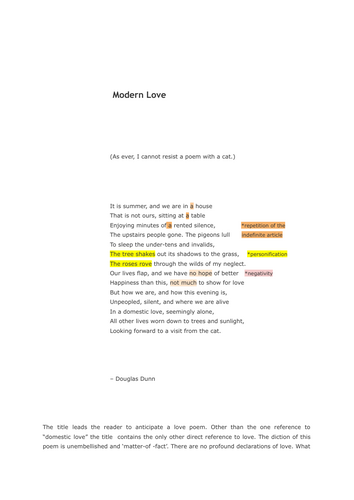 "Modern Love" GCSE ENGLISH LANGUAGE AND LITERATURE: poetry analysis