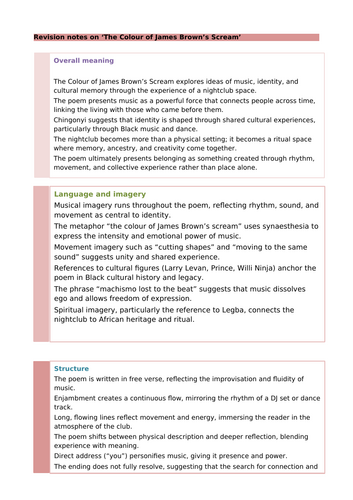 Kayo Chingonyi Poetry: The Colour of James Brown's Scream Revision Notes and Questions