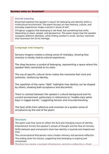 Kayo Chingonyi Poetry: Broomhall Revision Notes and Questions