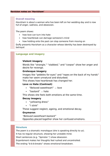 'Havisham' by Carol Ann Duffy: Revision Notes and Questions