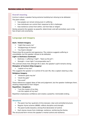Invictus by William Ernest Henley: Revision Notes and Questions