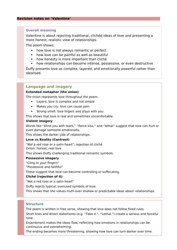 'Valentine' by Carol Ann Duffy: Revision Notes and Questions