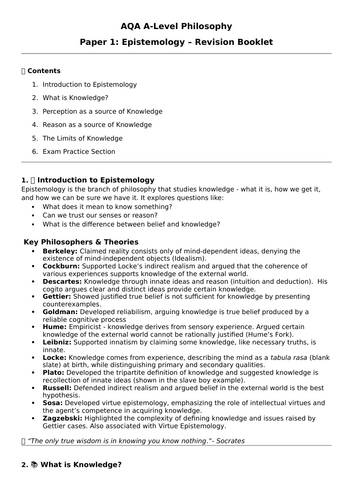 AQA A-Level Philosophy Epistemology Revision Workbook