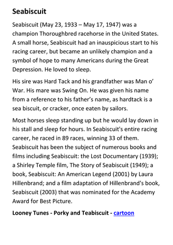Seabiscuit Handout