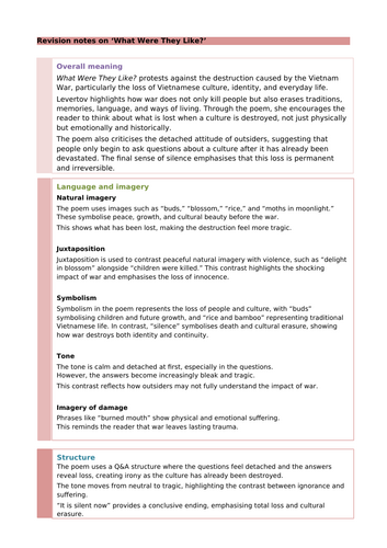 'What Were They Like?' by Denise Levertov: Revision Notes and Questions