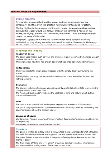 'Ozymandias' by Percy Bysshe Shelley: Revision Notes and Questions