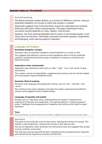 The British by Benjamin Zephaniah: Revision Notes and Questions