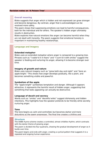 'A Poison Tree' by William Blake: Revision Notes and Questions