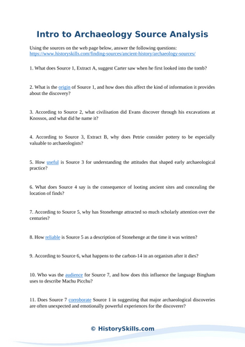 Introduction to Archaeology Source Analysis Worksheet