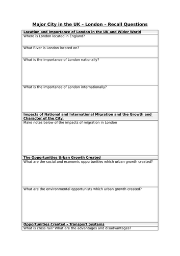 GCSE Geography - Case Studies Recall Questions