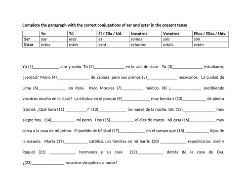 Ser Estar paragraph