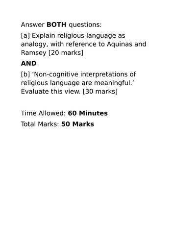 A-Level RS: 2019 Analogical Religious Language Past Paper Plan + Model - Eduqas Philosophy