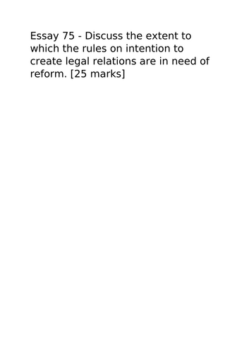 A-Level Law: 2023 Intention to Create Legal Relations Evaluation Plan + Model - Eduqas Contract Law