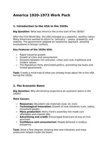 GCSE America Revision Workpack