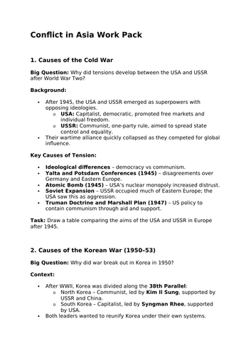 GCSE Conflict in Asia Revision workbook