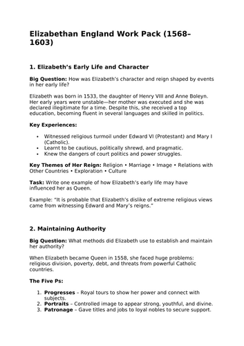 GCSE Elizabeth Revision Workpack